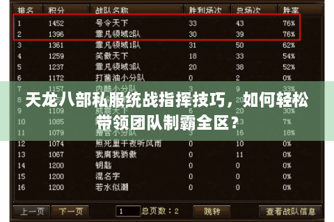 天龙八部私服统战指挥技巧，如何轻松带领团队制霸全区？