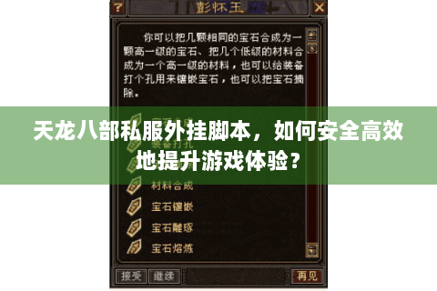 天龙八部私服外挂脚本，如何安全高效地提升游戏体验？