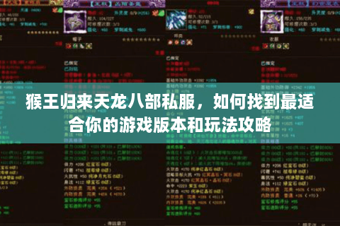 猴王归来天龙八部私服，如何找到最适合你的游戏版本和玩法攻略