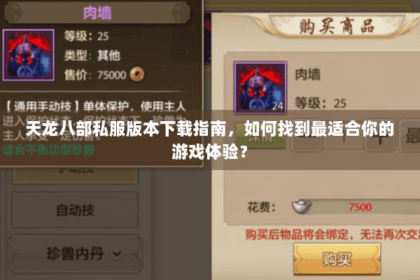 天龙八部私服版本下载指南，如何找到最适合你的游戏体验？