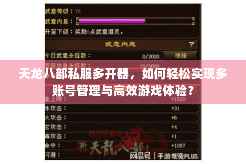 天龙八部私服多开器,如何轻松实现多账号管理与高效游戏体验? 天龙八部私服多开器,如何轻松实现多账号管理与高效游戏体验?