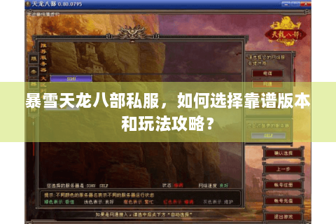 暴雪天龙八部私服，如何选择靠谱版本和玩法攻略？