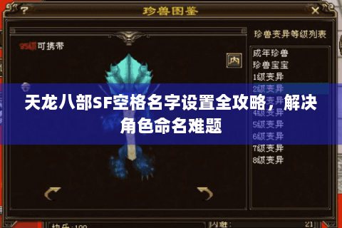 天龙八部SF空格名字设置全攻略,解决角色命名难题 天龙八部SF空格名字设置全攻略,解决角色命名难题