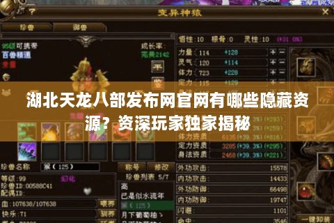 湖北天龙八部发布网官网有哪些隐藏资源?资深玩家独家揭秘 湖北天龙八部发布网官网有哪些隐藏资源?资深玩家独家揭秘