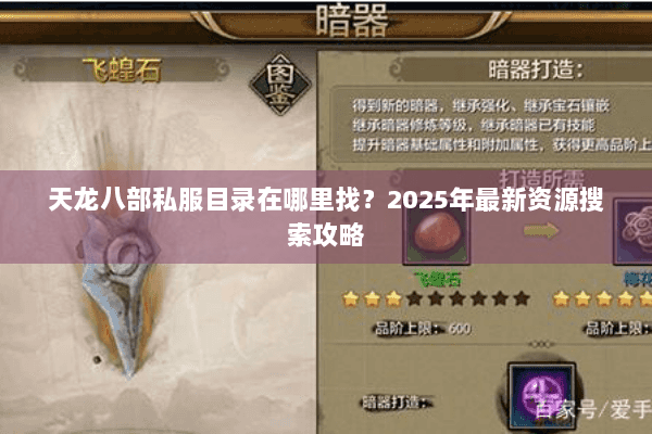 天龙八部私服目录在哪里找？2025年最新资源搜索攻略