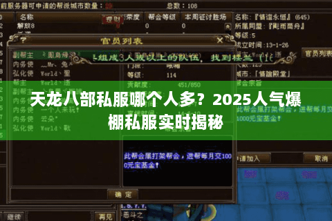 天龙八部私服哪个人多？2025人气爆棚私服实时揭秘
