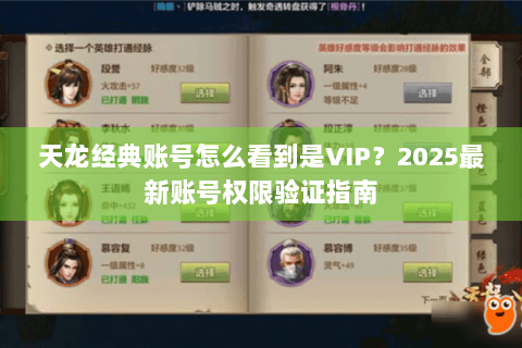 天龙经典账号怎么看到是VIP？2025最新账号权限验证指南