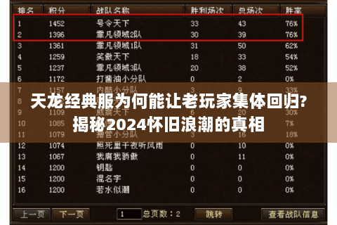 天龙经典服为何能让老玩家集体回归?揭秘2024怀旧浪潮的真相 天龙经典服为何能让老玩家集体回归?揭秘2024怀旧浪潮的真相