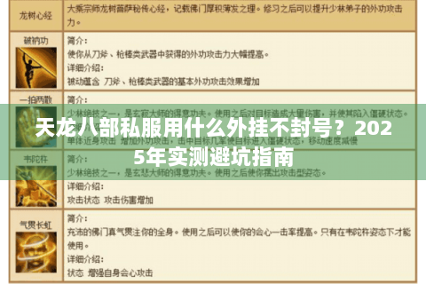 天龙八部私服用什么外挂不封号？2025年实测避坑指南