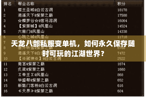 天龙八部私服变单机,如何永久保存随时可玩的江湖世界? 天龙八部私服变单机,如何永久保存随时可玩的江湖世界?