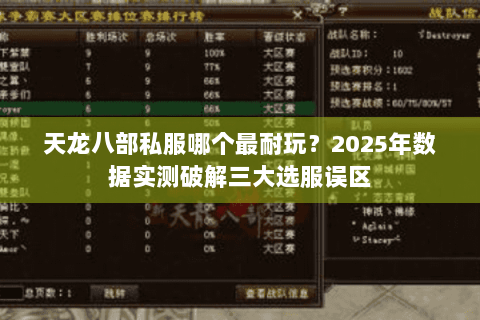 天龙八部私服哪个最耐玩？2025年数据实测破解三大选服误区