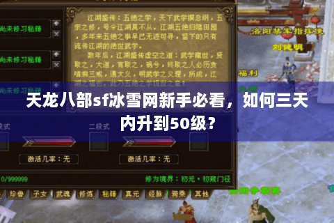 天龙八部sf冰雪网新手必看,如何三天内升到50级? 天龙八部sf冰雪网新手必看,如何三天内升到50级?
