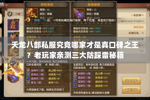 天龙八部私服究竟哪家才是真口碑之王?老玩家亲测三大防踩雷秘籍 天龙八部私服究竟哪家才是真口碑之王?老玩家亲测三大防踩雷秘籍