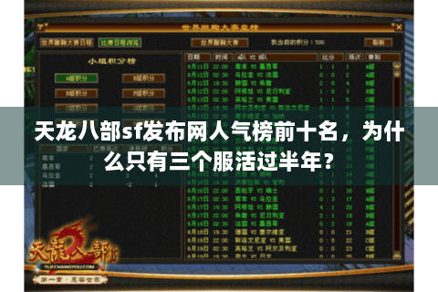 天龙八部sf发布网人气榜前十名，为什么只有三个服活过半年？