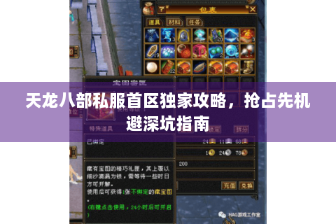 天龙八部私服首区独家攻略，抢占先机避深坑指南