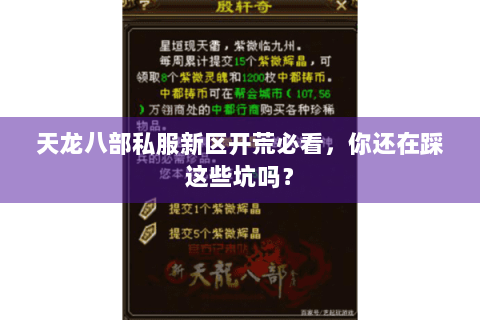 天龙八部私服新区开荒必看，你还在踩这些坑吗？