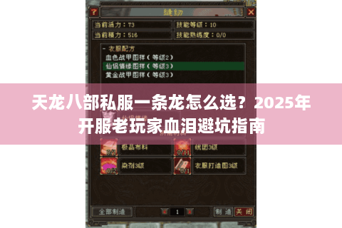 天龙八部私服一条龙怎么选？2025年开服老玩家血泪避坑指南