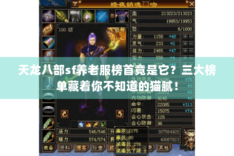 天龙八部sf养老服榜首竟是它？三大榜单藏着你不知道的猫腻！