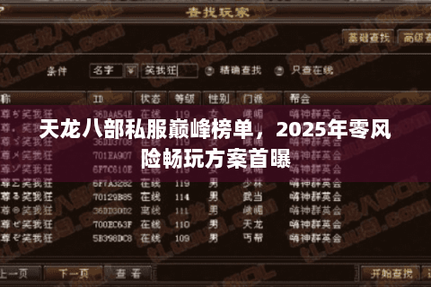 天龙八部私服巅峰榜单,2025年零风险畅玩方案首曝 天龙八部私服巅峰榜单,2025年零风险畅玩方案首曝