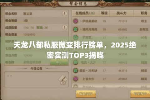 天龙八部私服微变排行榜单，2025绝密实测TOP3揭晓
