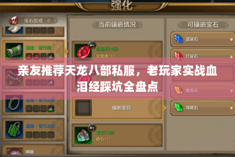 亲友推荐天龙八部私服，老玩家实战血泪经踩坑全盘点