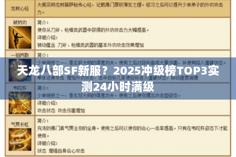 天龙八部SF新服？2025冲级榜TOP3实测24小时满级