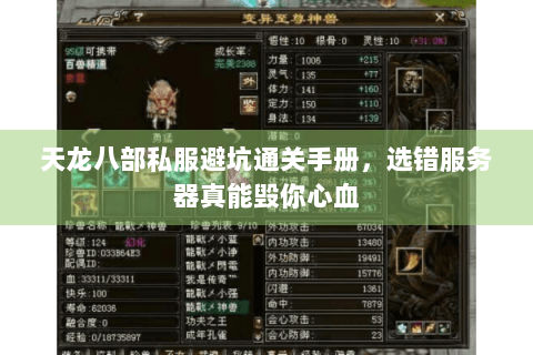天龙八部私服避坑通关手册，选错服务器真能毁你心血