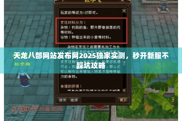 天龙八部网站发布网2025独家实测，秒开新服不踩坑攻略