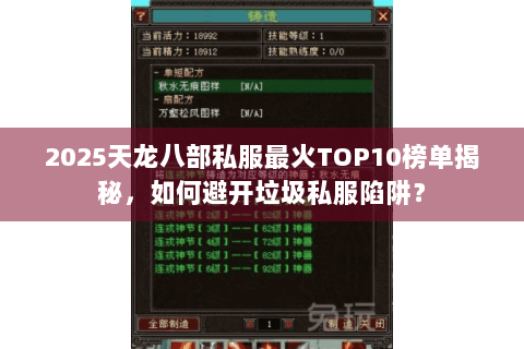 2025天龙八部私服最火TOP10榜单揭秘，如何避开垃圾私服陷阱？