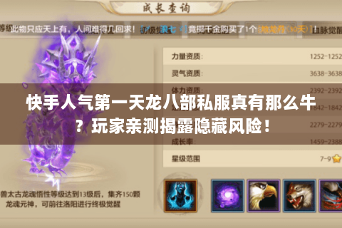 快手人气第一天龙八部私服真有那么牛？玩家亲测揭露隐藏风险！