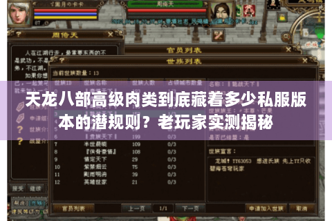天龙八部高级肉类到底藏着多少私服版本的潜规则？老玩家实测揭秘