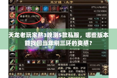 天龙老玩家熬3晚测5款私服，哪些版本能找回当年刷三环的爽感？