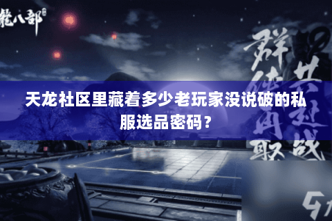天龙社区里藏着多少老玩家没说破的私服选品密码？