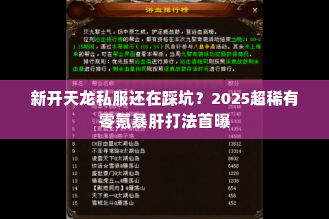 新开天龙私服还在踩坑？2025超稀有零氪暴肝打法首曝