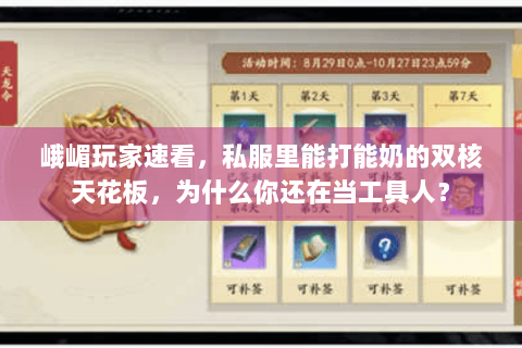 峨嵋玩家速看,私服里能打能奶的双核天花板,为什么你还在当工具人? 峨嵋玩家速看,私服里能打能奶的双核天花板,为什么你还在当工具人?