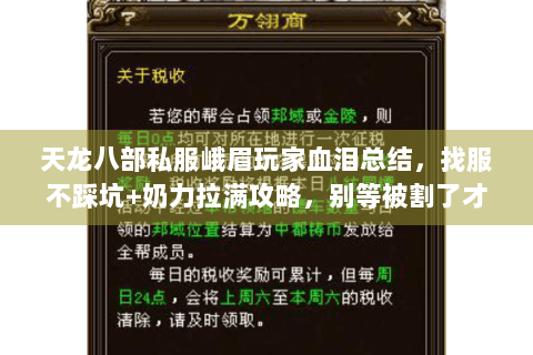 天龙八部私服峨眉玩家血泪总结，找服不踩坑+奶力拉满攻略，别等被割了才醒！
