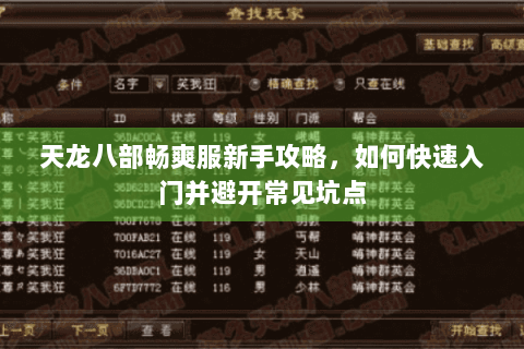 天龙八部畅爽服新手攻略，如何快速入门并避开常见坑点