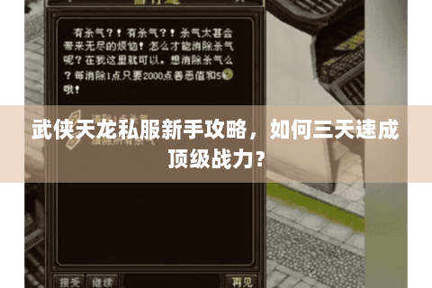武侠天龙私服新手攻略，如何三天速成顶级战力？