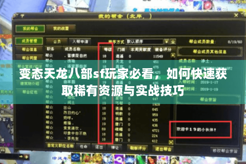 变态天龙八部sf玩家必看，如何快速获取稀有资源与实战技巧