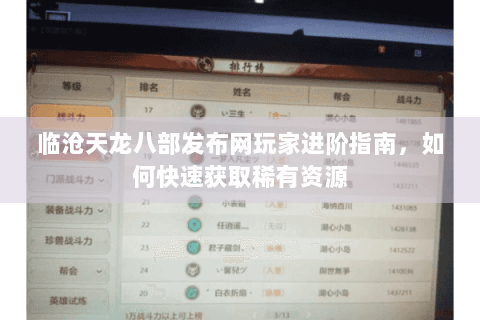 临沧天龙八部发布网玩家进阶指南，如何快速获取稀有资源