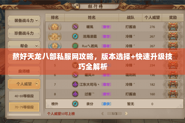 熬好天龙八部私服网攻略，版本选择+快速升级技巧全解析