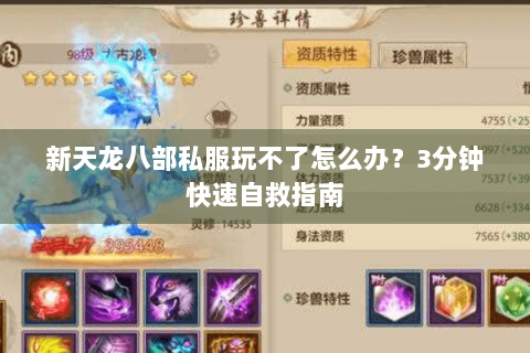 新天龙八部私服玩不了怎么办？3分钟快速自救指南
