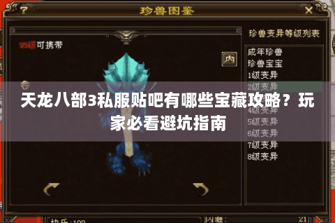 天龙八部3私服贴吧有哪些宝藏攻略？玩家必看避坑指南
