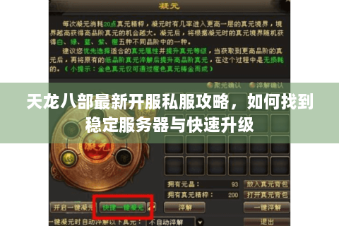 天龙八部最新开服私服攻略，如何找到稳定服务器与快速升级