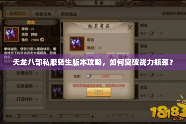 天龙八部私服转生版本攻略，如何突破战力瓶颈？