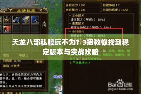天龙八部私服玩不为?3招教你找到稳定版本与实战攻略 天龙八部私服玩不为?3招教你找到稳定版本与实战攻略