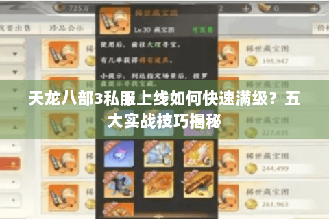 天龙八部3私服上线如何快速满级？五大实战技巧揭秘
