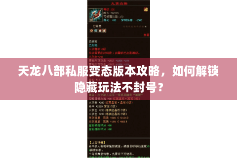 天龙八部私服变态版本攻略,如何解锁隐藏玩法不封号? 天龙八部私服变态版本攻略,如何解锁隐藏玩法不封号?