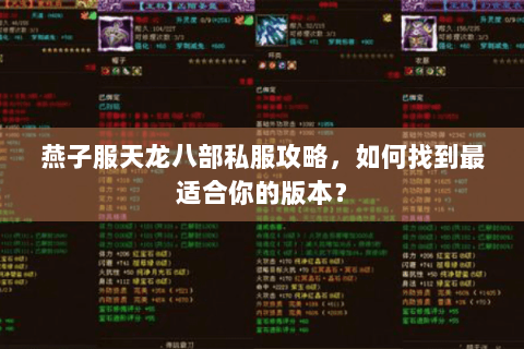 燕子服天龙八部私服攻略，如何找到最适合你的版本？