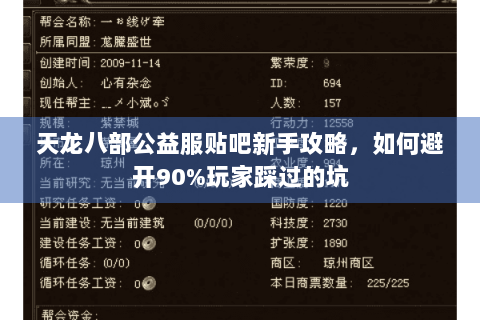 天龙八部公益服贴吧新手攻略，如何避开90%玩家踩过的坑